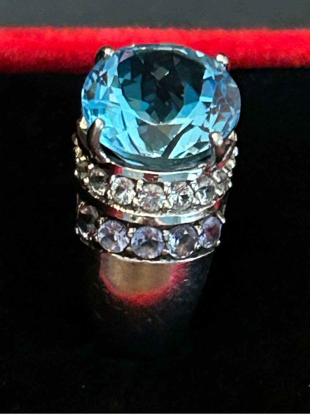 6.37CT Blue Topaz & .58CT Tanzanite w/.42CT White Topaz 925 Sterling Silver Ring - Picture 6 of 15
